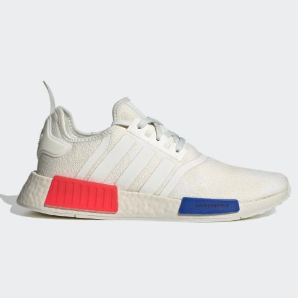 NIB men’s Size 8 (Euro Size 41.5) Adidas NMD R1 Sneakers In White/Tint/Red/Blue
